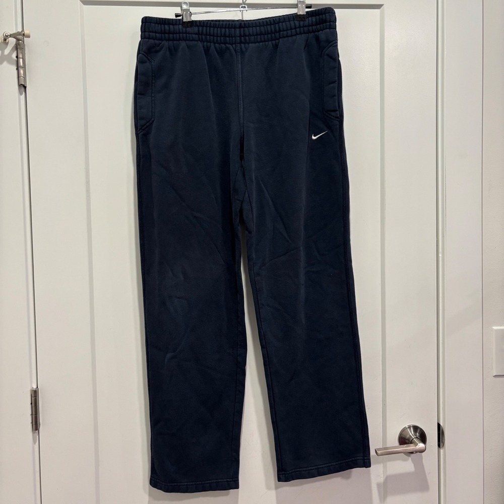 Nike Mens Navy Blue Fleece Sweatpants Open Hem Swoosh Joggers Size M